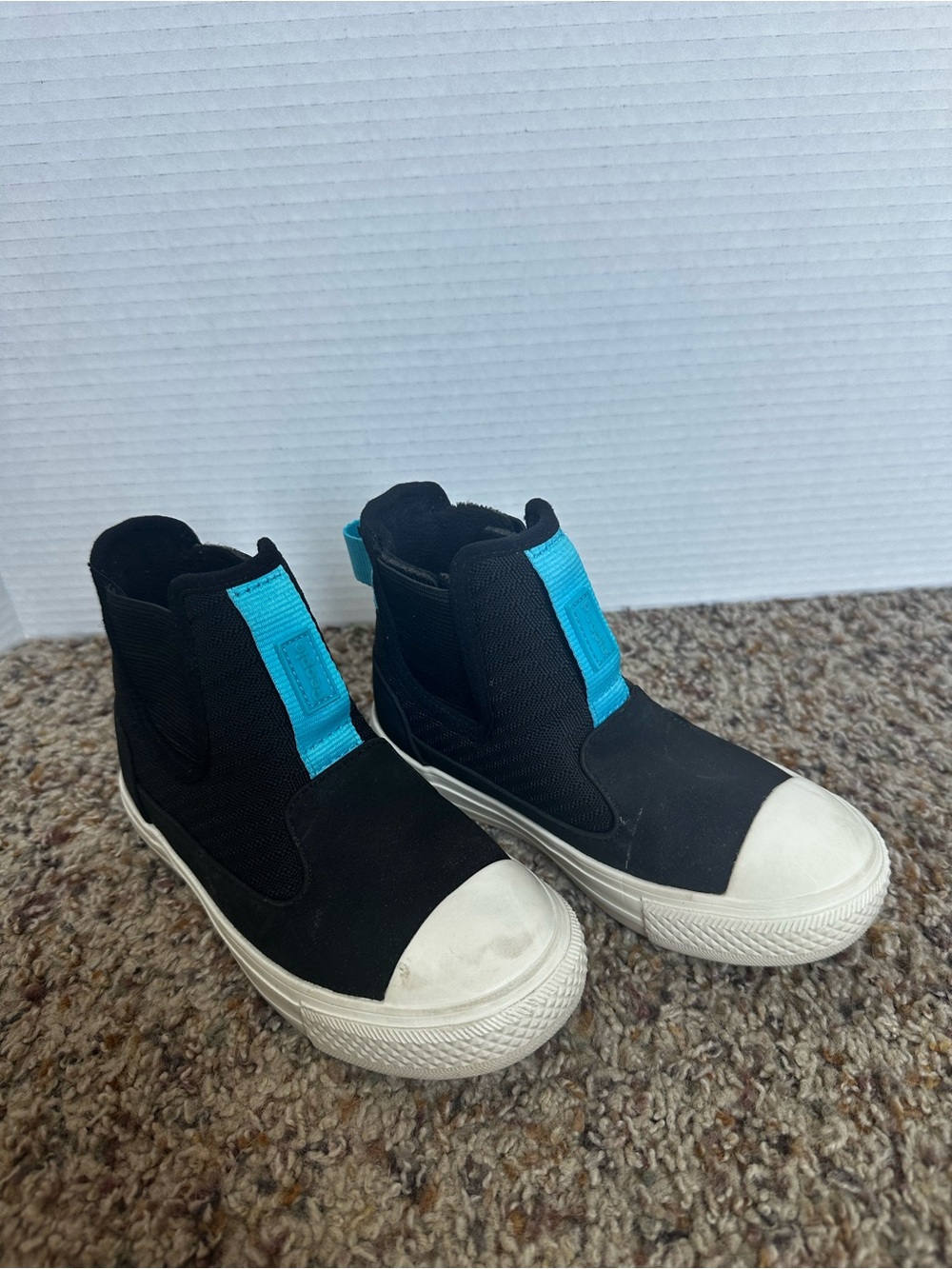 Kids Black High-Top Boots with Bright Blue Pull Tab
